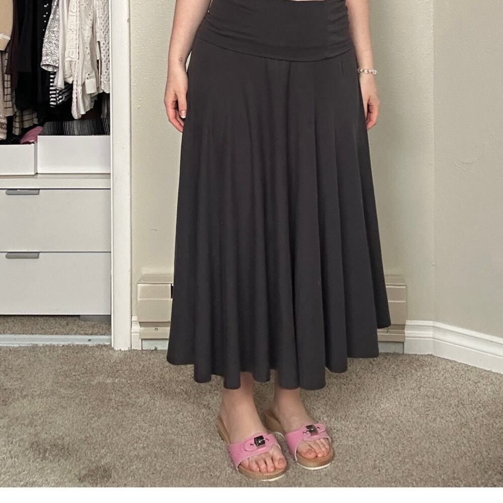 J. Crew Med. Midi Skirt Gray Cotton Modal Stretch Foldover Minimalist